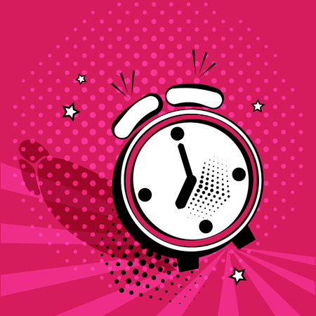 Alarm clock icon in pop art style on pink background. Vector illustrationのイラスト素材