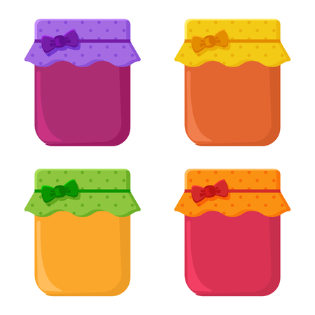 Set of jars with fruit jam. Vector illustrationのイラスト素材