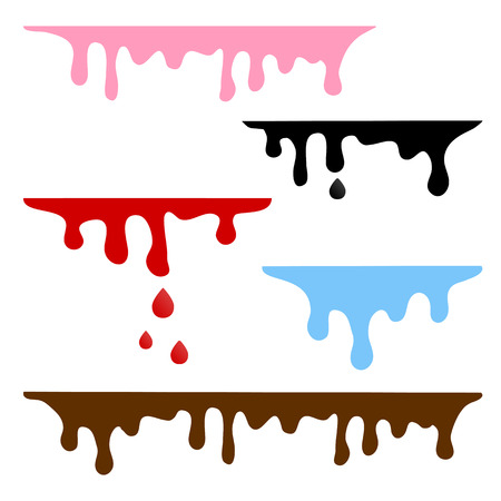 Dripping colorful liquid. Caramel, ink, blood, water, chocolate. Vector illustrationのイラスト素材