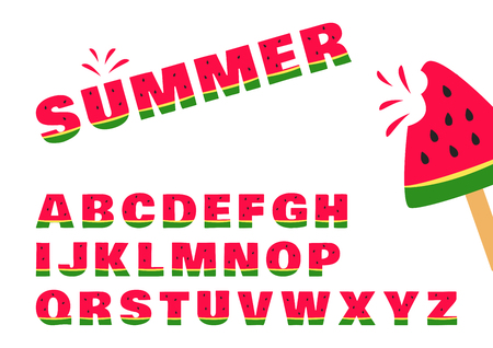 Watermelon font, summer alphabet. Vector illustrationのイラスト素材