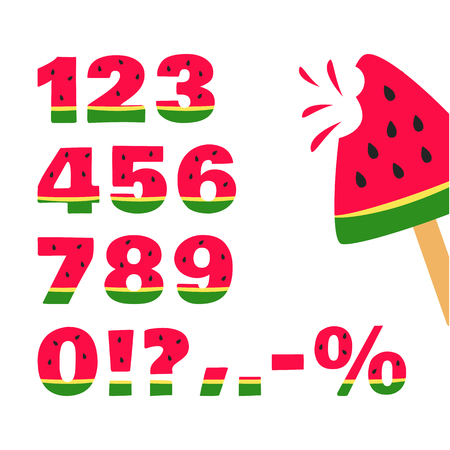 Watermelon font, summer numbers. Vector illustrationのイラスト素材