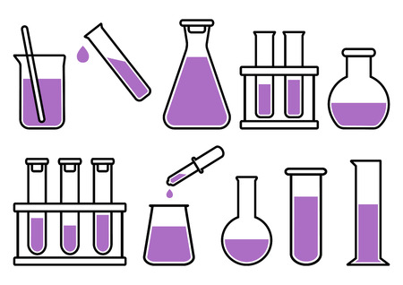 Chemical lab equipment with purple liquid. Vector illustrationのイラスト素材