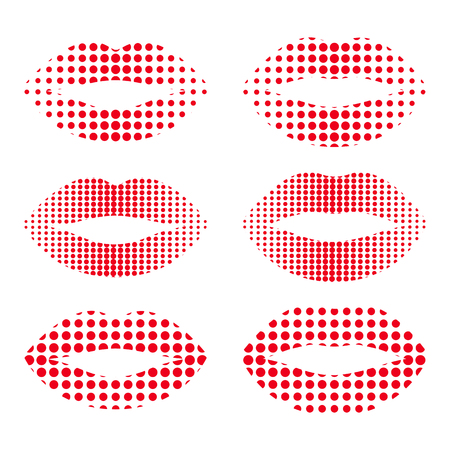Set of red lips with halftone dots. Vector illustrationのイラスト素材