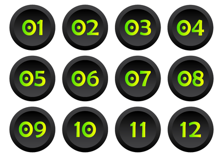 Set of buttons with numbers from 01 to 12. Vector illustrationのイラスト素材