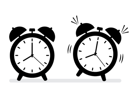 Black and white alarm clock icons. Vector illustrationのイラスト素材