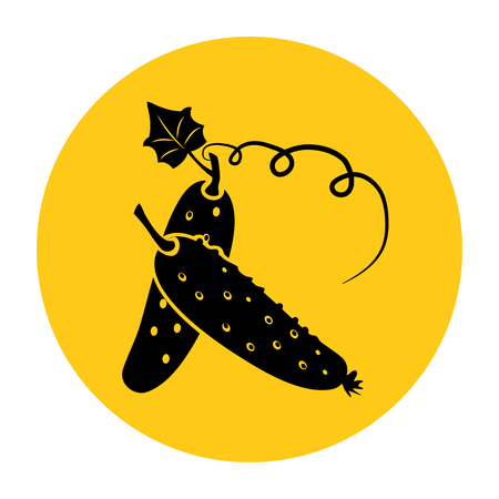 Cucumber icon. Icon from the set. Black silhouette on bright yellow background. Vector illustrationのイラスト素材