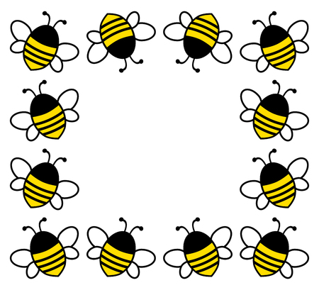 Square frame with cartoon cute bees for your text. Vector illustrationのイラスト素材