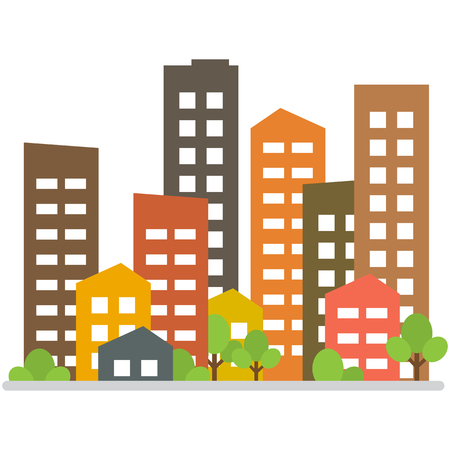 Cityscape. City modern buildings, housing district, town homes. Vector illustrationのイラスト素材