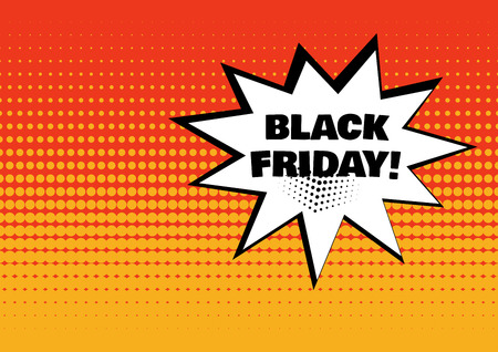 White comic bubble with BLACK FRIDAY word on orange background in pop art style. Vector illustration.のイラスト素材