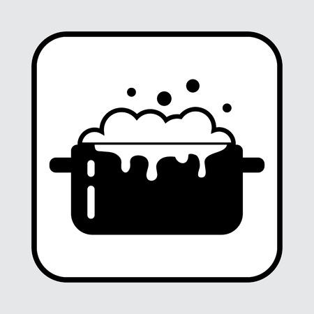 Cooking pot icon, black and white design. Vector illustrationのイラスト素材