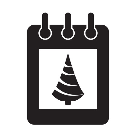 Calendar with a Christmas tree. Black and white icon. Vector illustrationのイラスト素材