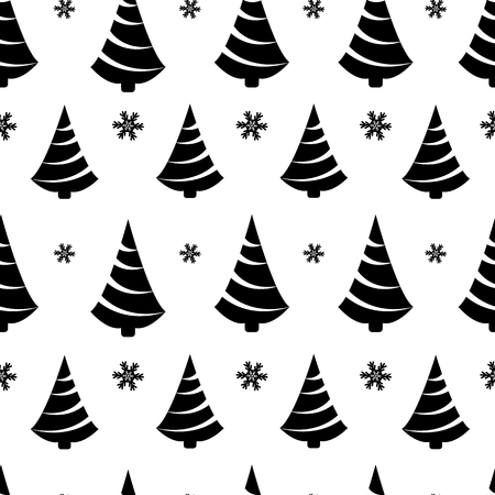 Geometric seamless pattern with black christmas tree and snowflake isolated on white background. Vector illustrationのイラスト素材