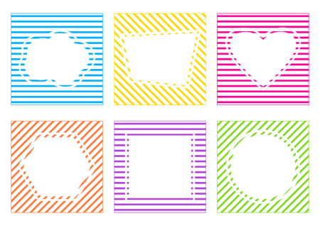 Colorful set of striped frame with different shapes. Place for your text. Vector illustrationのイラスト素材