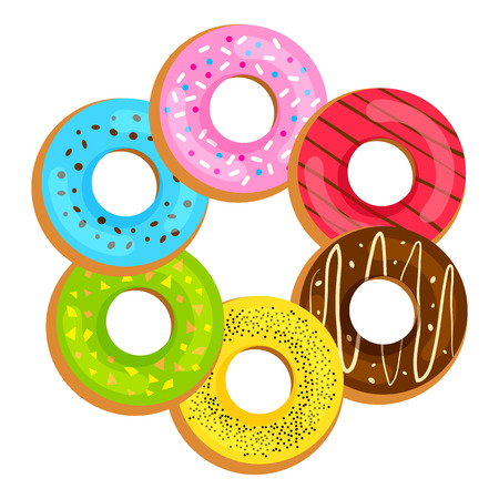 Set of sweet donuts with colorful glaze. Vector illustrationのイラスト素材