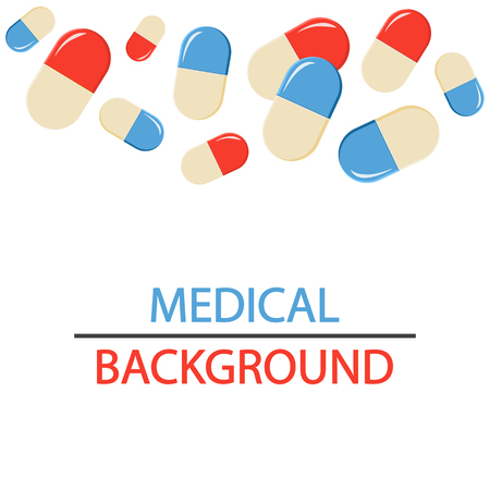 Medical background with falling red and blue pills. Vector illustrationのイラスト素材