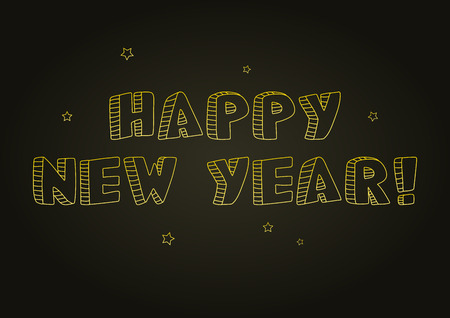 Holiday greeting card. Golden inscription Happy New Year on black background. Vector illustrationのイラスト素材