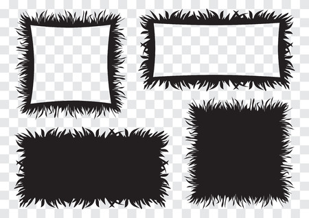 Black set of grass banner for your text isolated on transparent background. Vector illustrationのイラスト素材
