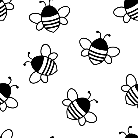 Seamless pattern with black cute bees isolated on white background. Vector illustrationのイラスト素材
