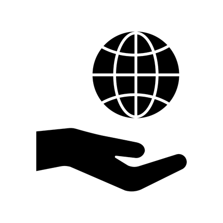 Hand hold globe, black icon. Vector illustrationのイラスト素材