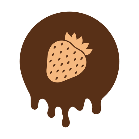 Strawberry in chocolate background flowing down. Vector illustrationのイラスト素材