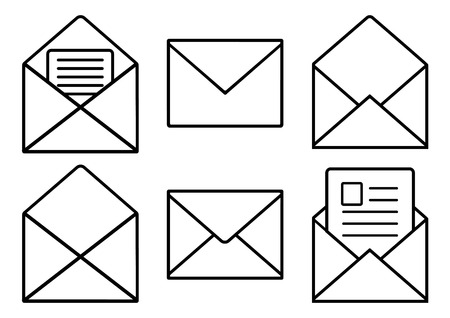 Set of black mail icons, outline design. Vector illustrationのイラスト素材