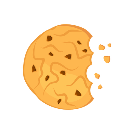 Bitten chocolate oatmeal cookie with crumbs. Vector illustrationのイラスト素材