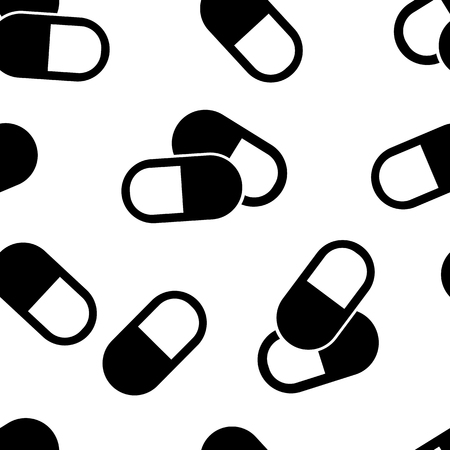 Medical seamless pattern with black pills on white background. Vector illustrationのイラスト素材