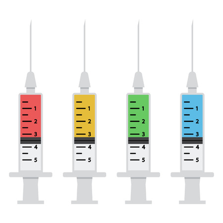 Syringe with colorful vaccine. Vector illustrationのイラスト素材