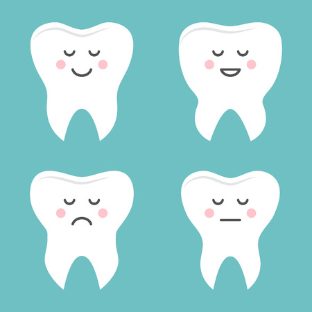 Set of teeth with different emotions. Stylized character. Vector illustrationのイラスト素材