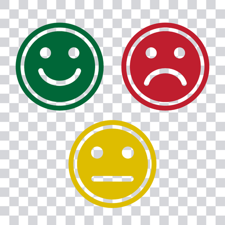 Green, red and yellow smileys emoticons icon on transparent background. Positive, negative and neutral, different mood. Vector illustrationのイラスト素材