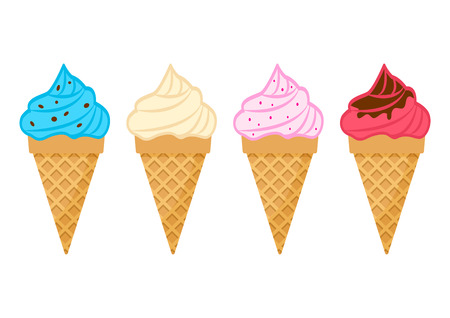 Colorful set of fruits ice cream cones isolated on white background. Vector illustrationのイラスト素材