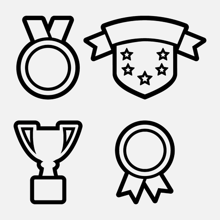 Award icons - medals, cup, shield. Black outline design. Vector illustrationのイラスト素材