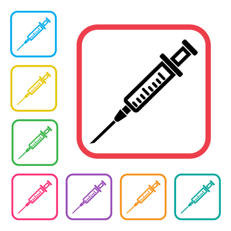 Black empty syringe icon in red frame. Colorful set additional versions icons. Outline design. Vector illustrationのイラスト素材