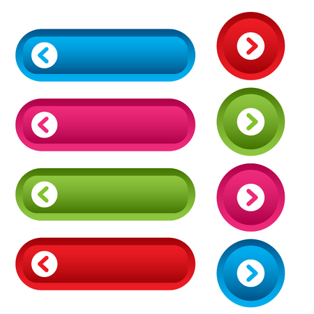Set of web buttons with arrows, colorful long round buttons. Vector illustrationのイラスト素材