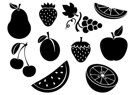 Black set of summer fruits. Vector illustrationのイラスト素材