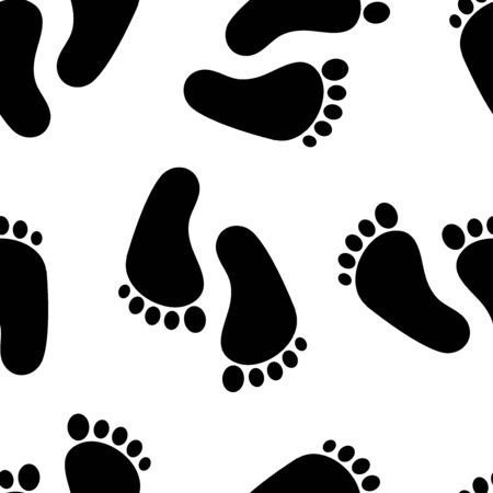 Abstract seamless pattern with black traces of human feet. Footprint isolated on white background. Vector illustrationのイラスト素材