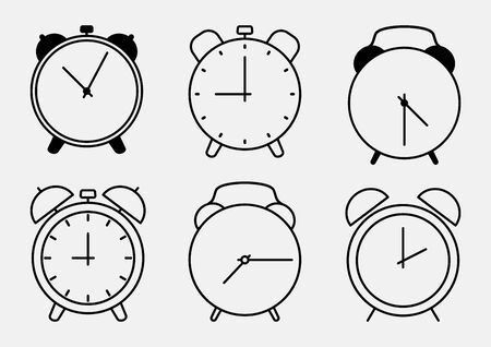 Set of alarm clock icons, outline design. Vector illustrationのイラスト素材