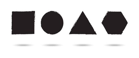 Geometric set of black grunge banners different shapes with shadow. Vector illustrationのイラスト素材