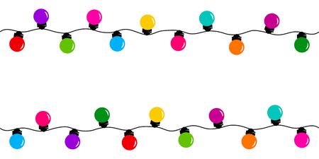 Holiday decorative garland, colorful light bulbs, space for your text. Vector illustrationのイラスト素材