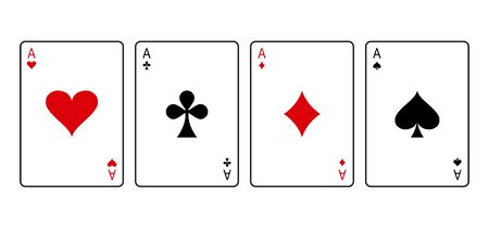 Ace cards. Red and black playing poker card suit: heart, club, diamond and spade. Vector...