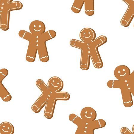 Gingerbread man cookies seamless pattern, Christmas holiday cute background. Vector illustrationのイラスト素材