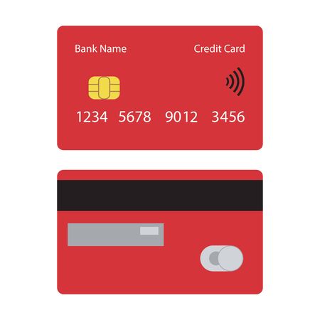 Red credit card icon, front and back view. Vector illustrationのイラスト素材