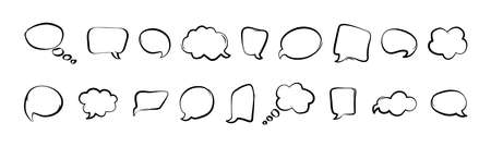 Comic speech bubbles isolated on white background. Line art hand drawn in pop art style. Vector...