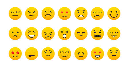 Smile face icons, emoji set isolated on white background, different emotions. Vector illustration