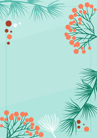 Nature vector banner, holiday card template, vintage background with plants branch, leaves and berries. Decorative illustrationのイラスト素材