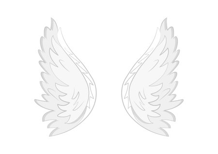 Angel vector wings, white pair bird wing icon isolated on white background. Hand drawn illustrationのイラスト素材