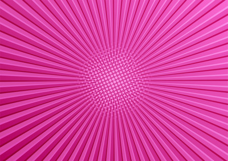 Pink vector comic pop art halftone background with sunbeams, space for your text. Abstract illustrationのイラスト素材