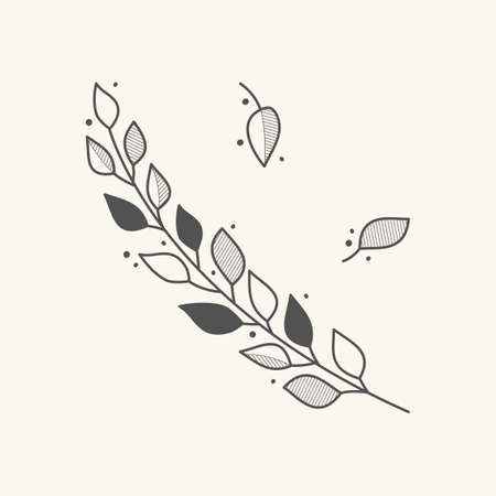 Drawn plant leaves vector icon. Botanical element line art. Doodle floral vintage style. Nature illustrationのイラスト素材