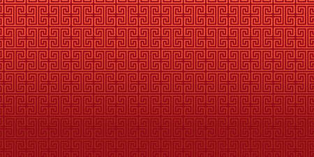 Red chinese vector background, greek key pattern, oriental ornament, japanese banner. Asian or antique texture. Abstract illustrationのイラスト素材