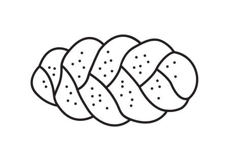 Challah vector icon, black line design. Holiday jewish braided loaf, outline shabbat bread isolated on white background. Bakery illustrationのイラスト素材